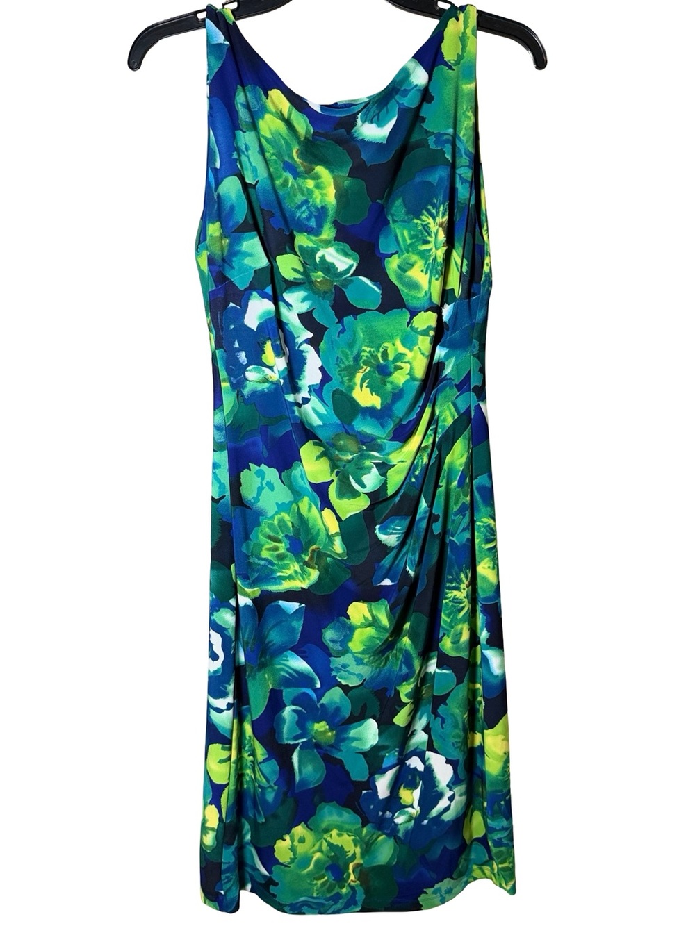Vibrant Blue & Green Floral Sleeveless Ralph Lauren Dress
